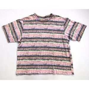 Vintage Surf Gear Shirt Fits Mens XL Multi Color Stripe Geometric Tribal Neon